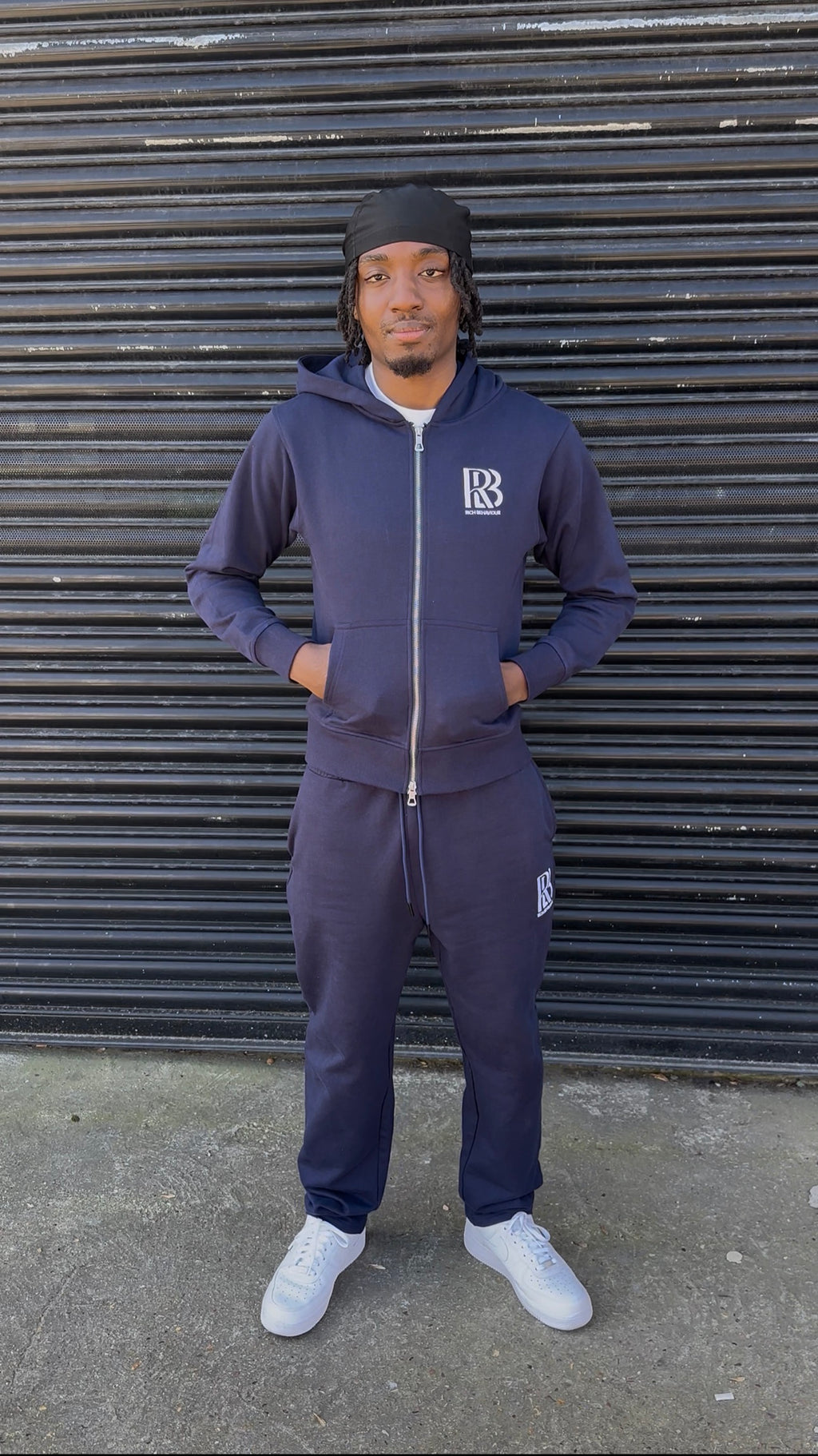 Navy Rich Behaviour logo tracksuit set
