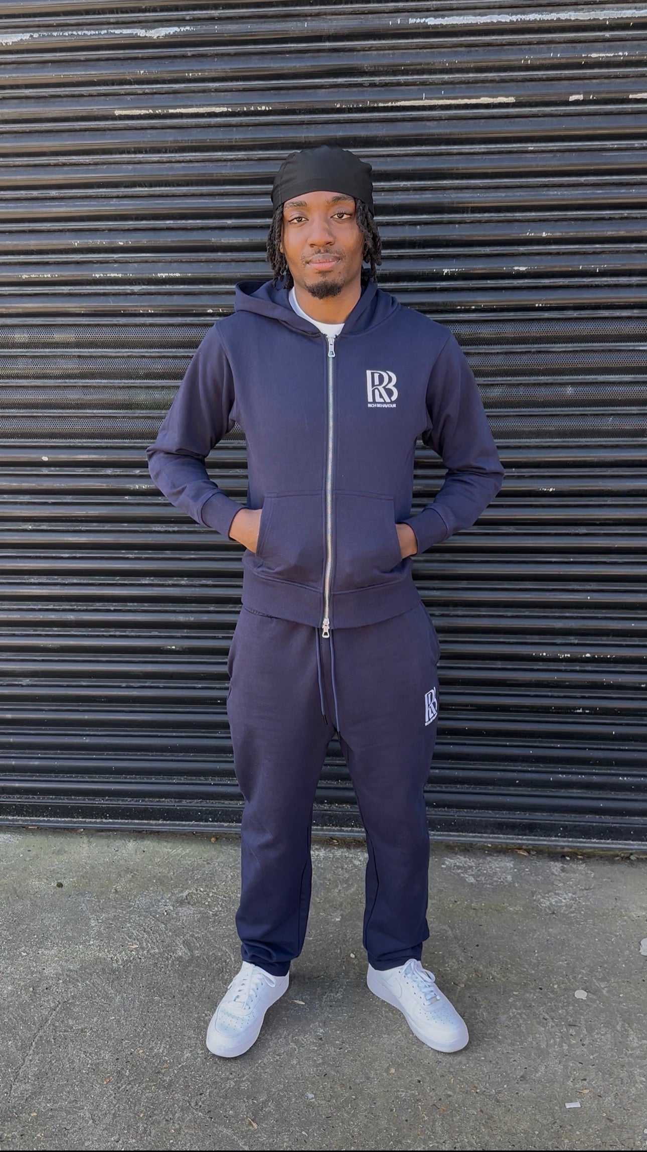 Navy Rich Behaviour logo tracksuit set
